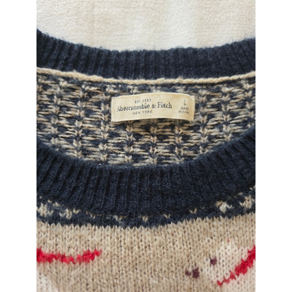 Abercrombie & Fitch Fair Isle Holiday Sweater Polar Bear Wool Blend Large 1R5743 - Picture 2 of 8
